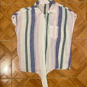 Multi-stripe Notched-Collar Hem Shirt for women